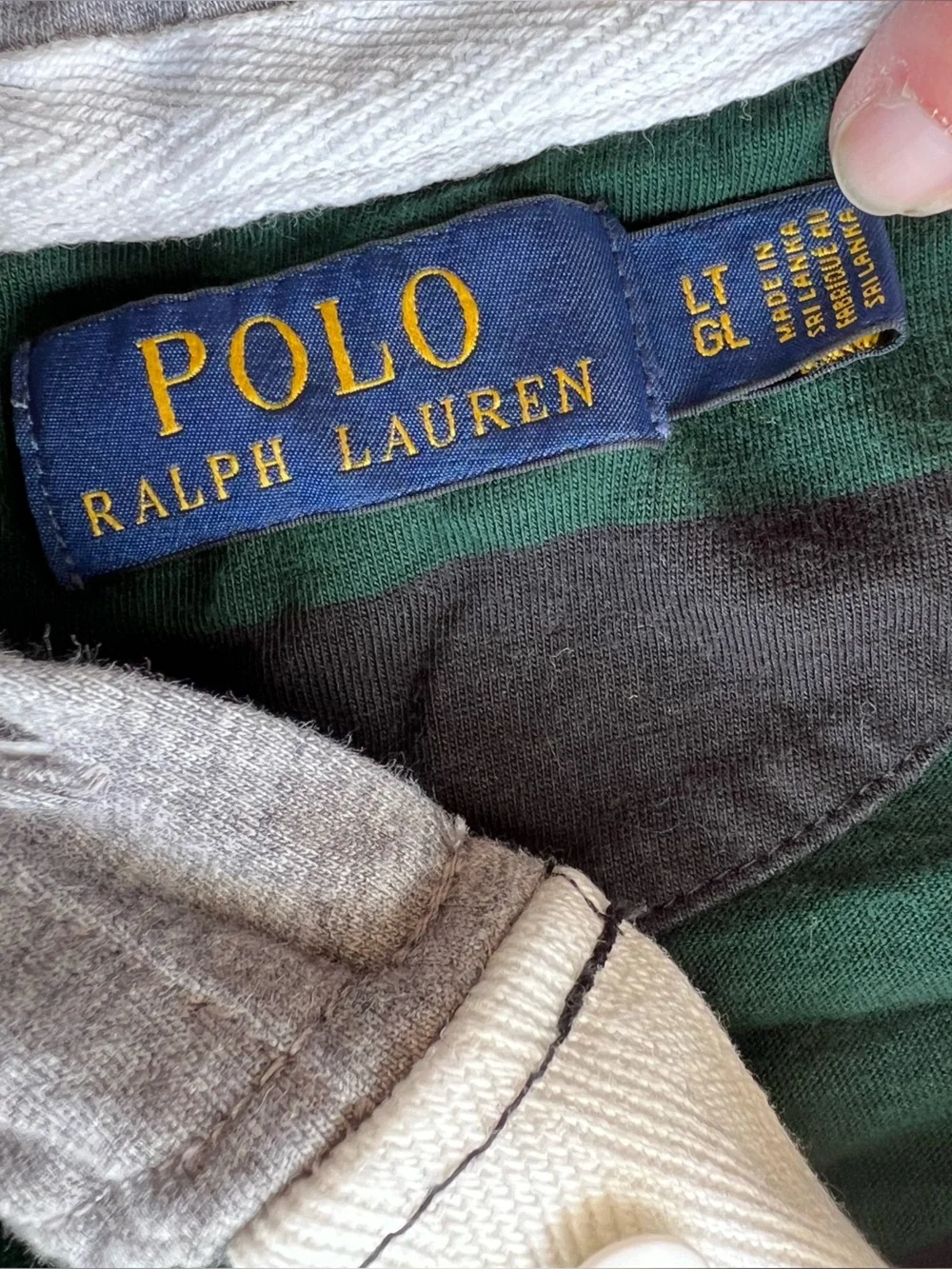 Polo Ralph Lauren Skull Rugby Hoodie Green Black Stripe Mens LT